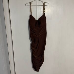 Dark Brown Corset Chain Strap Bodycon Dress